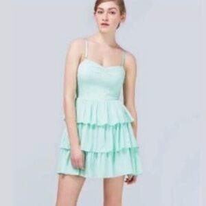 Aritzia Talula Orpheus Tiered Ruffled Cami Dress in Robin’s Egg